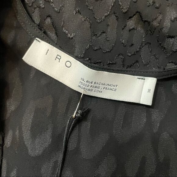 IRO Black Peplum Burnout Devore Leopard Pattern V Neck Dress - Size 2 - Picture 3 of 6